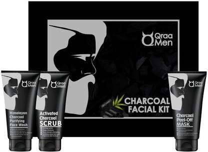 Qraa Charcoal Kit: Charcoal Scrub, Charcoal Face wash, Charcoal Peel-off Mask For Men-With Tea tree oil  (3 Items in the set)