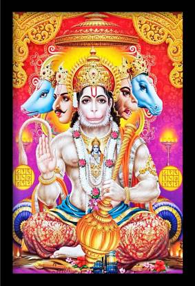 SUNINOW Panchmukhi Hanuman photo frame | Bajrang Bali Hanuman Ji God Photo  with Frame for Pooja