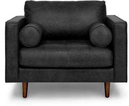Aart 2 Seater Tufted Mid Century, Black Leather Mid Century Sofa
