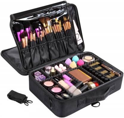 Lacopine Large Capacity Makeup Bag Cosmetic Organizer With Removable And Adjustable Dividers And Strap For Cosmetics Makeup Brushes Accessories Make Up Jewelry Vanity Box Price In India Buy Lacopine Large Capacity Makeup