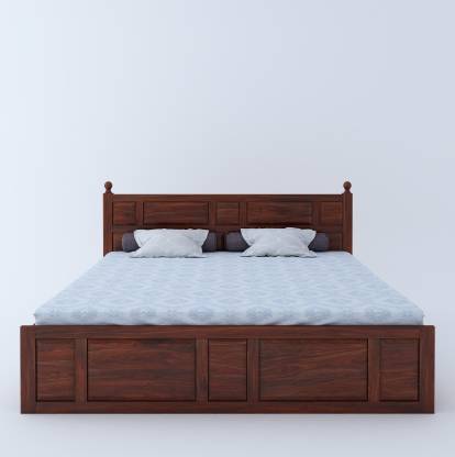 Walnut Finish Amira Solid Wood King Box Bed – House of Pataudi