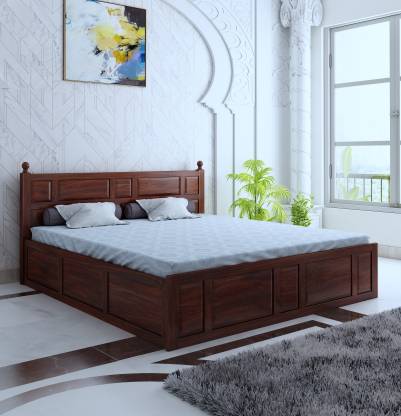 Walnut Finish Amira Solid Wood King Box Bed – House of Pataudi