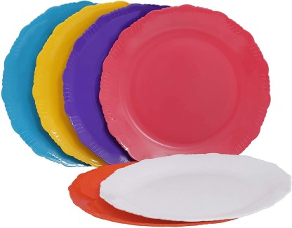 Fingey Plastic Garden and Picnic Microwave Safe Assorted Colours Plates and Tumbler Pack of 8 Bowls 
