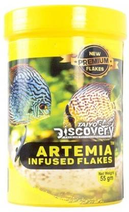 Taiyo Discovery Artemia Infused Flakes Premium Flakes Freezed Artemia Mixed Suitable For Baby Fishes And Just Born Fishes Fish Food 55g Fish 0 055 Kg Dry New Born Fish Food Price In India