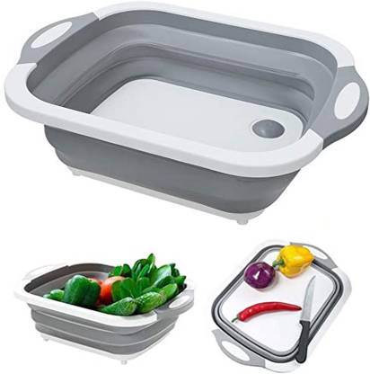 SNEH CREATION Multifunction Collapsible Cutting Board Dish Tub,Drain Basket Vegetable Basin,3 in 1 Sink Collapsible Colander (Multicolor Pack of 1) Collapsible Colander