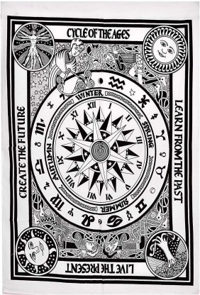 Black and Yellow Zodiac Horoscope Tapestry Indian Astrology Hippie Wall Hanging 