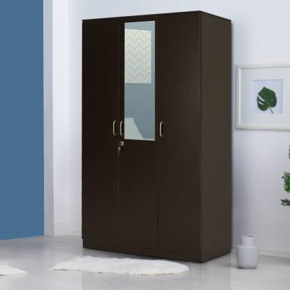 Nilkamal Willy Engineered Wood 3 Door Wardrobe  (Finish Color – Wenge, Mirror Included, Knock Down)