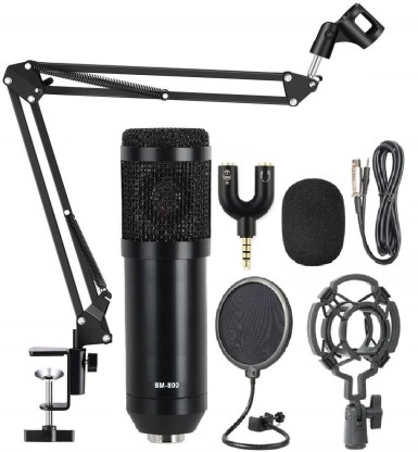 Exceart Condenser Microphone Bundle kit Studio Broadcasting Recording Mic Kit Adjustable Mic Scissor Arm Metal Shock Mount Kit for Studio Black 