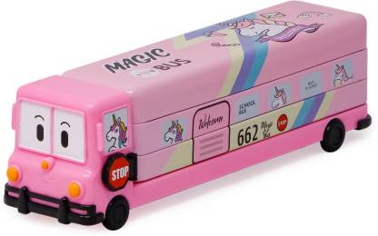  | Zest 4 Toyz Multicolour Cartoon Printed School Bus Matal  Pencil Box with Moving Tyres and Sharpner for Kids Cartoon Art Metal Pencil  Box -
