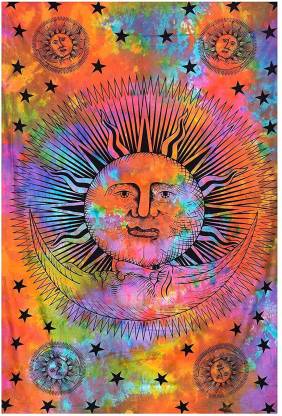 Art World Psychedelic Sun Moon Stars Tie Dye Mandala Tapestry Hippie Hippy Celestial Wall Hanging Indian Bohemian Tapestries Twin Multi Color Medium 54x60 Inches Sun Moon Stars Tapestry Price In India