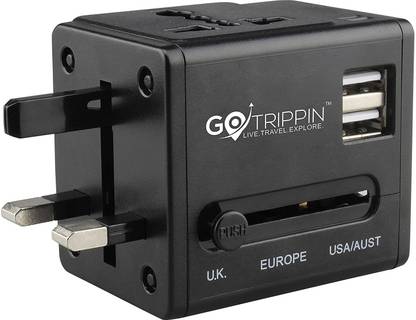 gotrippin universal travel adapter with dual usb charger ports black international worldwide charger plug for phone laptop camera tablet