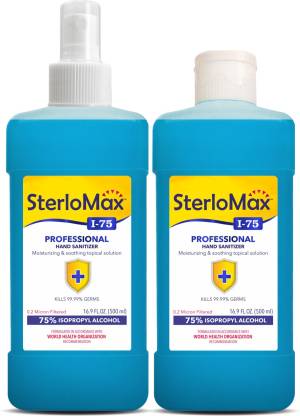SterloMax Pack of 2 - 75% Isopropyl Alcohol-based Hand Rub Sanitizer and Disinfectant 500 ML Hand Sanitizer Bottle  (2 x 0.5 L)