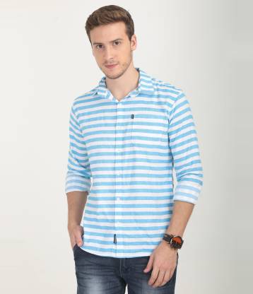 Rope Men Striped Casual White, Blue Shirt