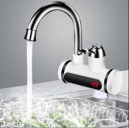 Household Kitchen Hot Cold Mini Instant Water Kitchen Under Sink Water Heater Heating Tool with Indicator Light Gold 110V US Plug 