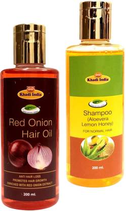 khadi natural herbal Red Onion Hair Oil - Shampoo (Aloevera Lemon Honey)  (Pack of 2) Price in India - Buy khadi natural herbal Red Onion Hair Oil -  Shampoo (Aloevera Lemon Honey) (