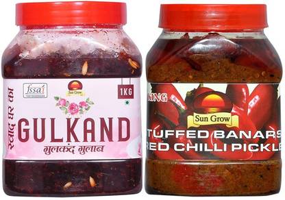 Sun Grow Combo Of Organic Homemade Natural Damask Rose Petals Marwari Rajasthani Gulkand 1kg Mothermade Masalo Se Bana Chatpata Stuffed Banarasi Red Chilli Pickle 1kg Red Chilli Pickle Price In India | easy & secure payment. sun grow combo of organic homemade