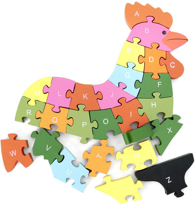 Wooden rooster jigsaw/puzzle with numbers and letters,colorful educational toy 