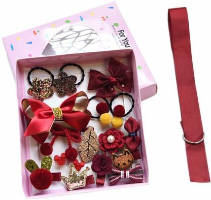 XLDreams Red color 18Pcs/Set Mix Style Headwear Set Children Accessories  Ribbon Bow with Full Covered Clips Hairpins for Girls .Hair Accessories  with Gift Box Hair Clip Price in India - Buy XLDreams