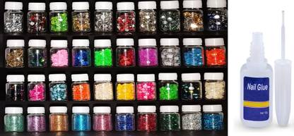 Western World Nail art Combo Set of 40 Bottles Nail Stickers 5g each 3D multicolored Glitter Powder Rhinestones Manicure Set, A 10g nail glue Nail Art Tool kit for Nail Decoration - Western World Nail art Combo Set of 40 Bottles Nail Stickers 5g each 3D multicolored Glitter Powder Rhinestones Manicure Set, A 10g nail glue Nail Art Tool kit for Nail Decoration -