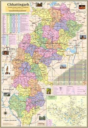 Tourist Map Of Chhattisgarh Chhattisgarh Map Size : 100X70 Cm (40"X28" Inch) With Fact & Figure Such  Area, Poputation, Sex Ratio, Literacy, Place Of Tourist Interest Etc.  Update – 2020. Paper Print - Educational, Maps Posters