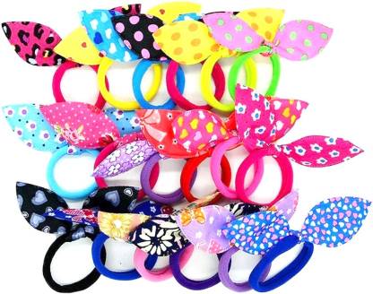 BHARATGAURAV Rabbit Ear Hair Tie Rubber Bands Style Ponytail Holder  (Multicolour) -18 Pieces Girl Hair Accessories Rubber Band Price in India -  Buy BHARATGAURAV Rabbit Ear Hair Tie Rubber Bands Style Ponytail