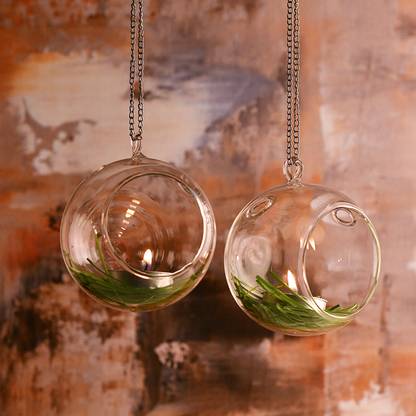Homesake Hanging Glass Globe Borosil Tea Light Candles Planters For Indoor And Outdoor Decoration Pots Homesake Hanging Glass Globe Borosil, Outdoor Globe Light Hanging