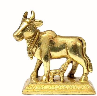 Silver VRINDAVANBAZAAR.COM Metal Made Kamdhenu Cow and Calf Idol with All Devta-Vrindavan Standard 