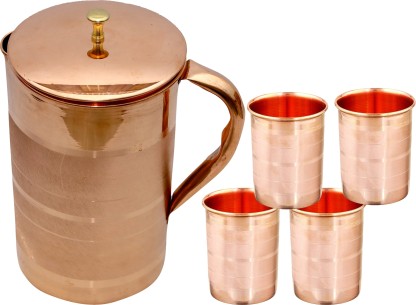 Indian Pure COPPER WATER JUG WITH 2 GLASS WATER NATURAL Ayurveda for good health 