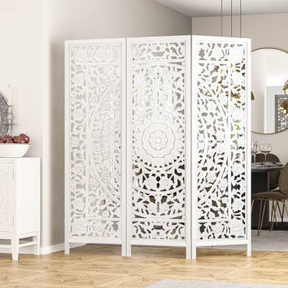Solid Wood Decorative Screen Partition, White Wooden Room Divider