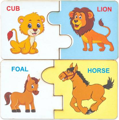 omocha match it up animal their babies wooden jigsaw puzzle 24 pieces learning educational preschool montessori 2 pc puzzle match it up animal their babies wooden jigsaw