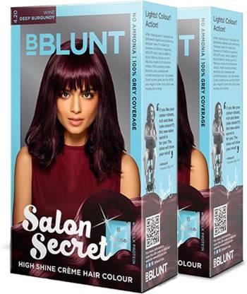 BBlunt Salon Secret High Shine Creme Hair Colour Deep Burgundy (2 x  100g) with Shine Tonic 8ml , Deep Burgundy  - Price in India, Buy BBlunt  Salon Secret High Shine Creme
