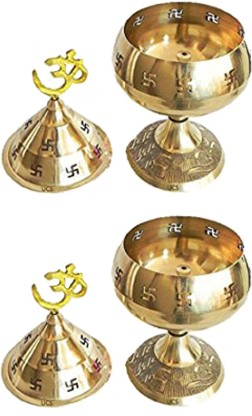 Brass Handmade Oil Lamp Akhand Jyot Diya Deepak OM Swastika Hindu Diwali Puja 