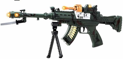 Combat 3 Army Commando Machine Gun Pistol With Lights And Sounds Kids Toy 