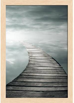 Poetic Background With A Wooden Footbridge Paper Poster Natural Brown Frame | Top Acrylic Glass 9inch x 13inch (22.9cms x 33cms) Paper Print