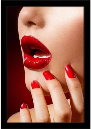 Red Lips And Nails Framed Art Print Paper Print