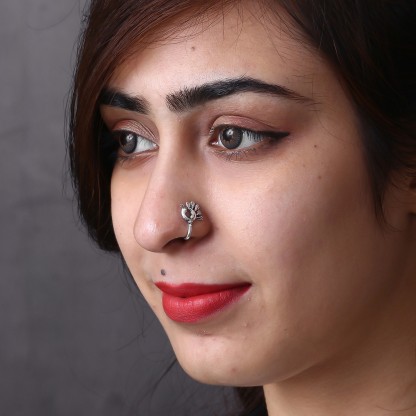 Silver Clip On Nose Stud Indian Bollywood Nose Ear Pin Wedding Women Jewelry 