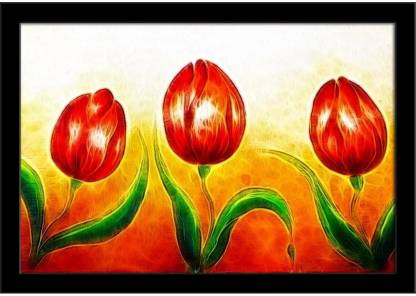 Three Dancing Red Tulip Flowers Framed Art Print Paper Print