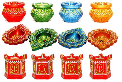 G & D Handmade Traditional Clay Diya Multicolor Sets Diwali Deepawali Earthen Oil Lamp with Cotton Wicks Can be Used With Oil or Ghee or Tealight Candle Oil Lamp Candle Holder Must have for Diwali