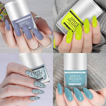 DIRTY SHADES Premium Nail Polish Combo of 4 Pcs 10ml Each Sugar Neon Purple, Parrot Green, Mint Choco Chip, Mint Blue - Price in India, Buy DIRTY SHADES Premium Nail Polish Combo DIRTY SHADES Premium Nail Polish Combo of 4 Pcs 10ml Each Sugar Neon Purple, Parrot Green, Mint Choco Chip, Mint Blue - Price in India, Buy DIRTY SHADES Premium Nail Polish Combo