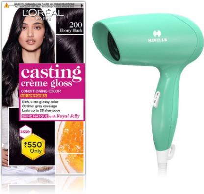 L'Oréal Paris Casting Creme Gloss 200 with Havells Light Weight Hair Dryer  1200 W , Ebony Black - Price in India, Buy L'Oréal Paris Casting Creme  Gloss 200 with Havells Light Weight