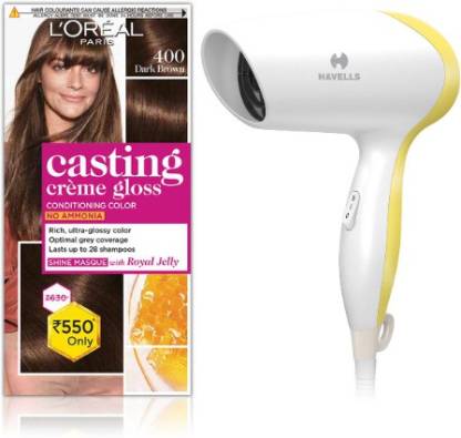 L’Oréal Paris Casting Creme Gloss 400 with Havells Light Weight Hair Dryer 1200 W , Dark Brown