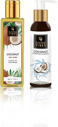 GOOD VIBES Coconut Hair Care Combo (Set of 2) - Coconut Hydrating Shampoo  and 100% Pure Coconut Cold Pressed Carrier Oil Price in India - Buy GOOD  VIBES Coconut Hair Care Combo (