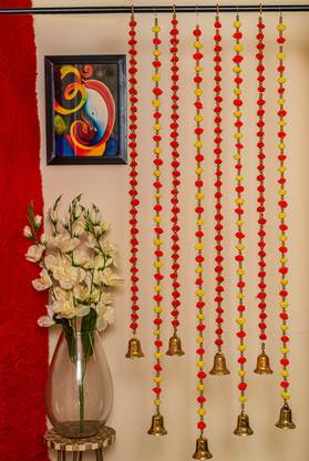 Tied Ribbons Wall Door Hanging Artificial Marigold Flowers Garlands Bandhanwar Torans With Golden Bells Diwali Decoration Item For Home Decor Pack Of 8 Multicolor Other Garland Price In India Buy
