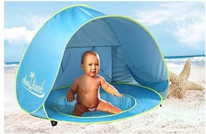 Double Pool for Age 3-48 Months Baby Kids PILIN Baby Beach Tent Pop Up Portable Shade Pool UV Protection Sun Shelter for Infant with 9 pcs Rubber Bath Ducks Baby Bath Toy 