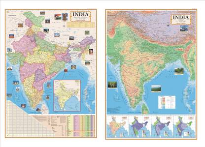 What Is Physical Map And Political Map India Political & India Physical Map English ( Pack Of 2 Maps ) : Size Of  Each Map 28"