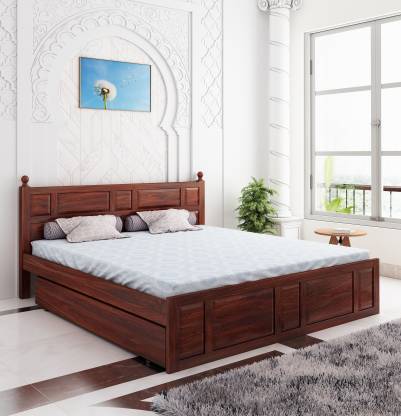 Walnut Color Amira Solid Wood Queen Drawer Bed – House Of Pataudi