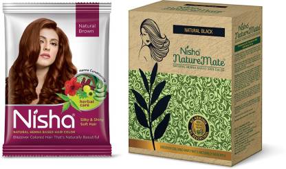 Nisha Natural Henna Based Hair Color Conditioning Herbal Care silky & Shiny  Soft 15gm Each Pack of 10 (Brown) with Naturemate 60gm - Price in India,  Buy Nisha Natural Henna Based Hair