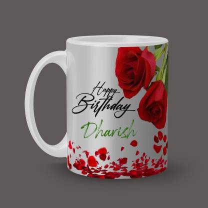 Beautum Happy Birthday Dharish Best B'day Gift White Ceramic (350ml) Coffee Model NO:RHB004777 Ceramic Coffee Mug