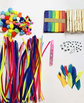 Includes Feathers and Chenille Stems Pom Poms 600 Piece Crafts Supplies Mega Pack Craft Buttons Googly Eyes Colored Popsicle Sticks 