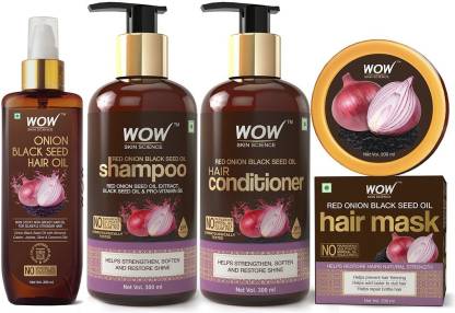 WOW SKIN SCIENCE Onion Black Seed Oil Hair Care Ultimate 4 Kit (Shampoo + Hair Conditioner + Hair Oil + Hair Mask) - 1000 ml